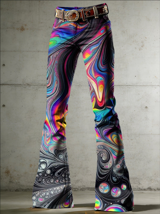 Women's Psychedelic Art Print Flared Trousers