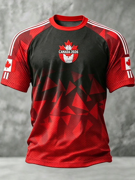 Men's Canada Soccer Printed Vintage Fashion Loose Short Sleeve T-Shirt