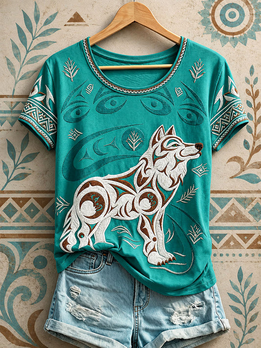 Women's Native Wolf Art Print T-Shirts