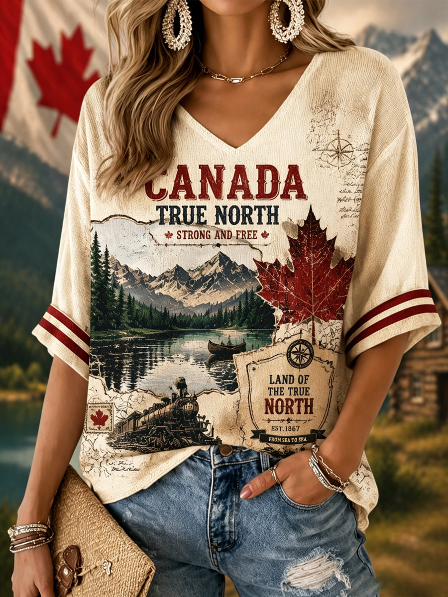 Women's Proud To Be Canadian Print Casual Waffle Top