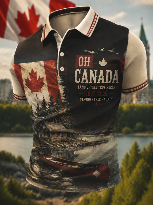 Men's Proud To Be Canadian Print Canada Day Casual Polo