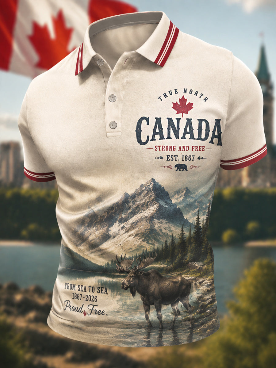 Men's Proud To Be Canadian Print Canada Day Casual Polo