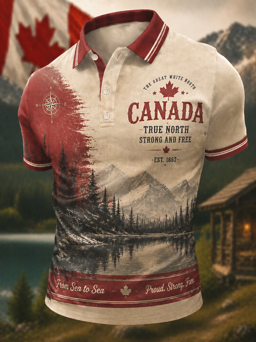 Men's Proud To Be Canadian Print Canada Day Casual Polo