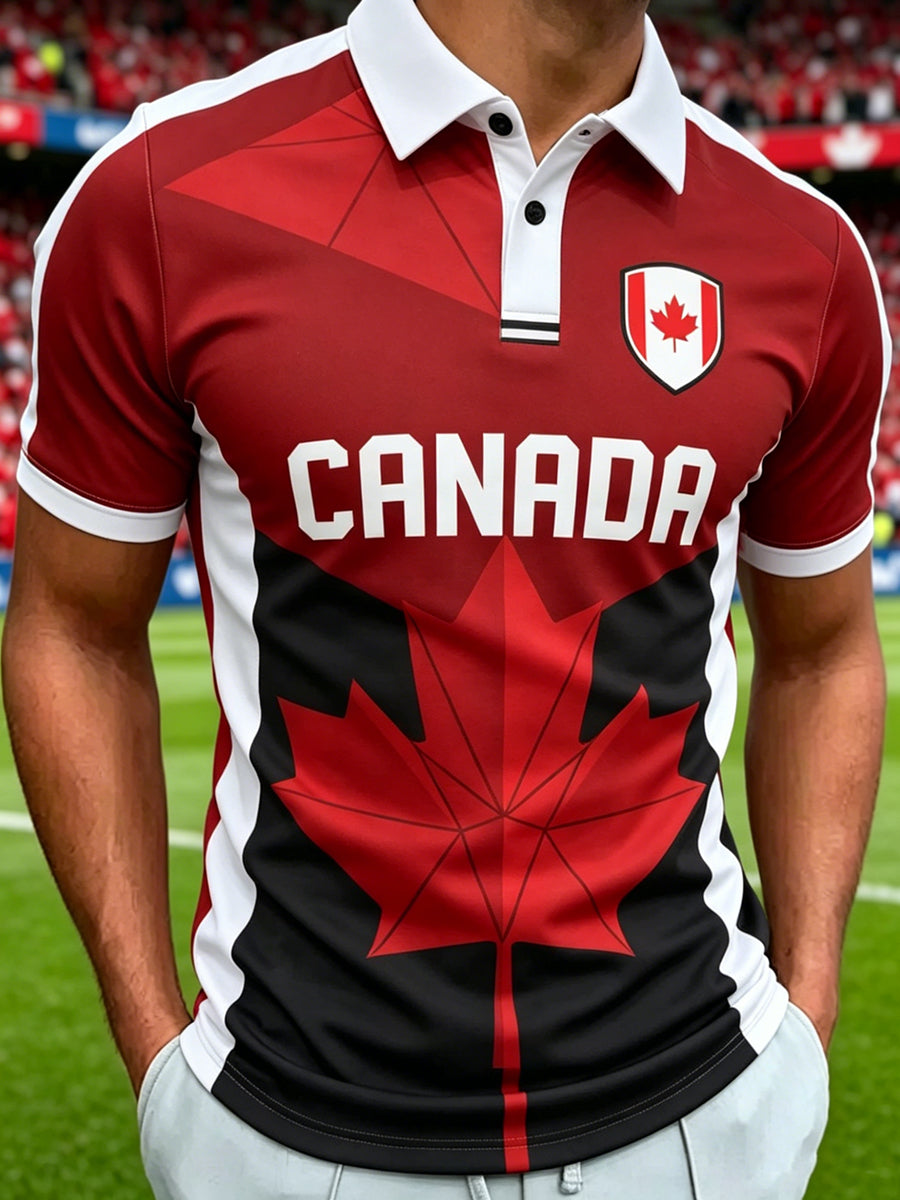 Men's Canada Soccer Print Polo Collar Casual Short Sleeved Shirts