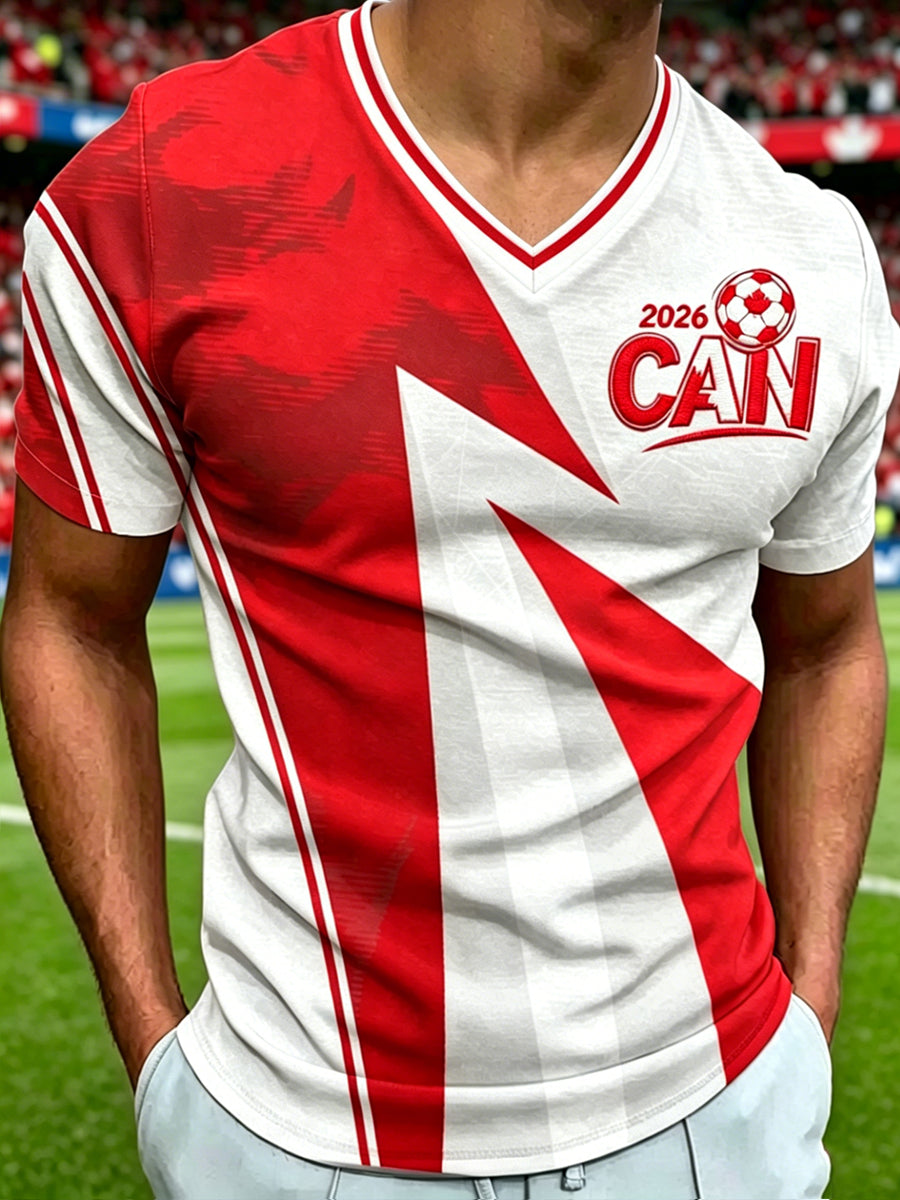 Men's Canada Soccer Printed Vintage Fashion Loose Short Sleeve T-Shirt