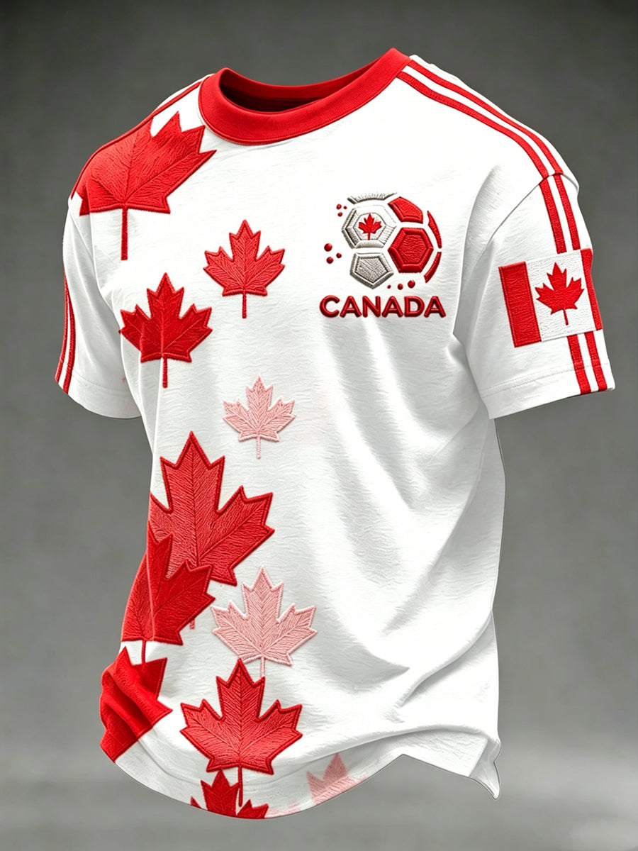 Men's Canada Soccer Printed Vintage Fashion Loose Short Sleeve T-Shirt