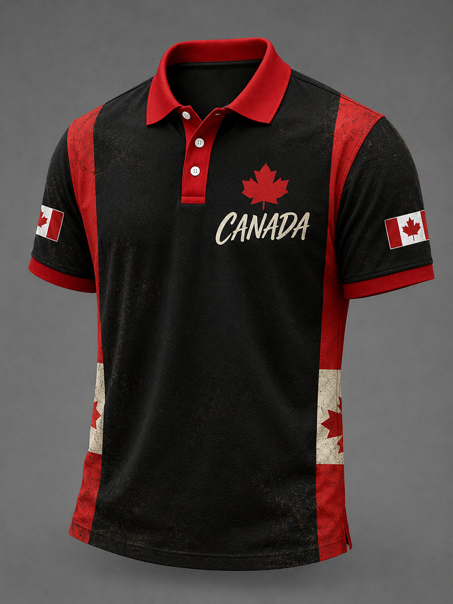 Men's Canadian Maple Leaf Print Casual Short Sleeve Top