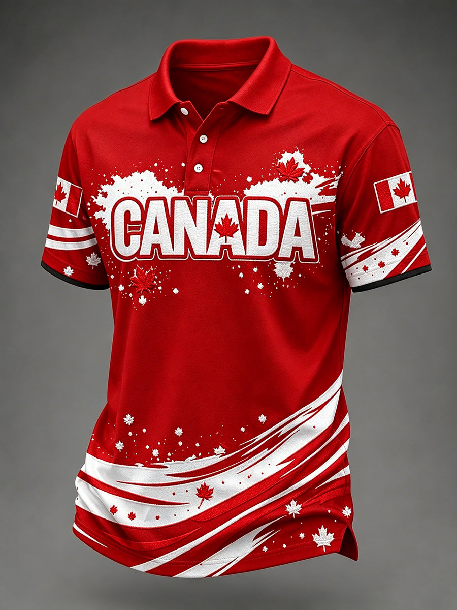 Men's Canadian Maple Leaf Print Casual Short Sleeve Top