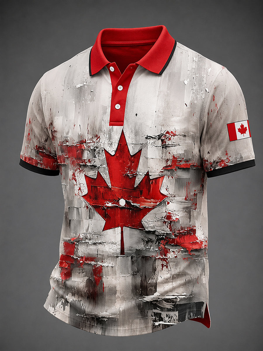 Men's Canadian Maple Leaf Print Casual Short Sleeve Top
