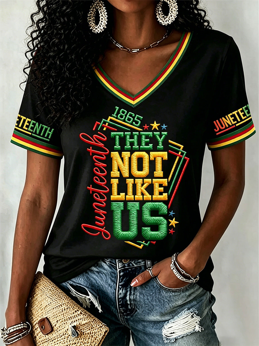 Women's Juneteenth They Not Like Us Since 1865 Print Casual V-Neck Tee