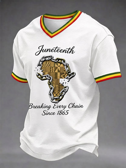 Men's Juneteenth Breaking Every Chain Since 1865 Print V-Neck Tee
