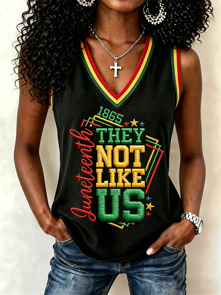 Women's Juneteenth They Not Like Us Since 1865 Print Casual V-Neck Vests