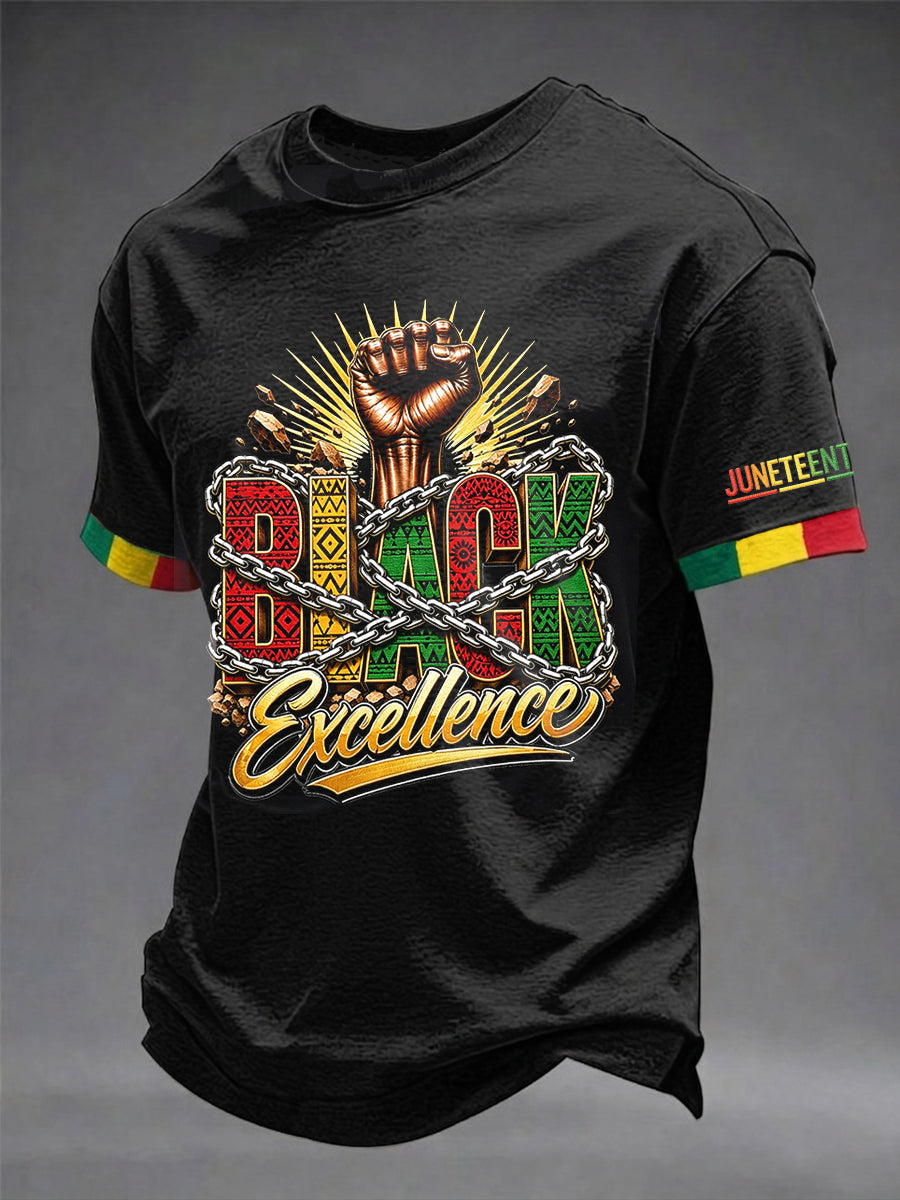 Men's Juneteenth Black Excellence Power Fist  Print Casual Short Sleeve T-shirt