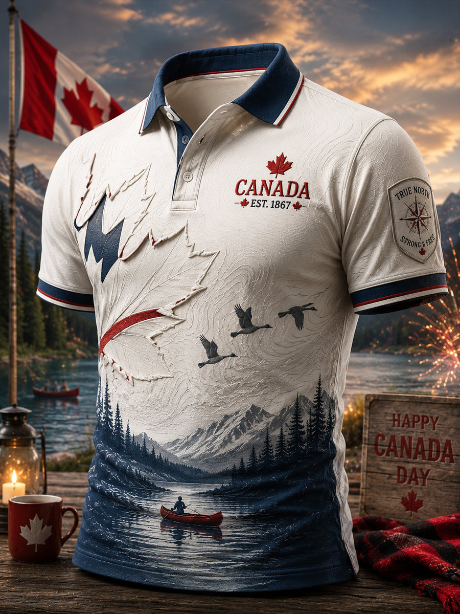 Retro Canada Day Abstract Maple Leaf Art Polo Shirt