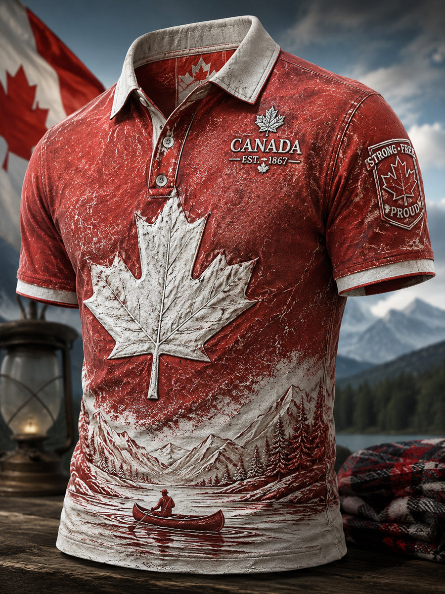 Retro Canada Day Maple Leaf Art Casual Polo Shirt