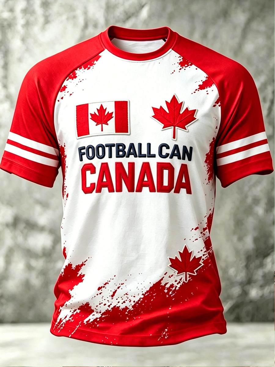 Men's Canada Soccer Printed Vintage Fashion Loose Short Sleeve T-Shirt