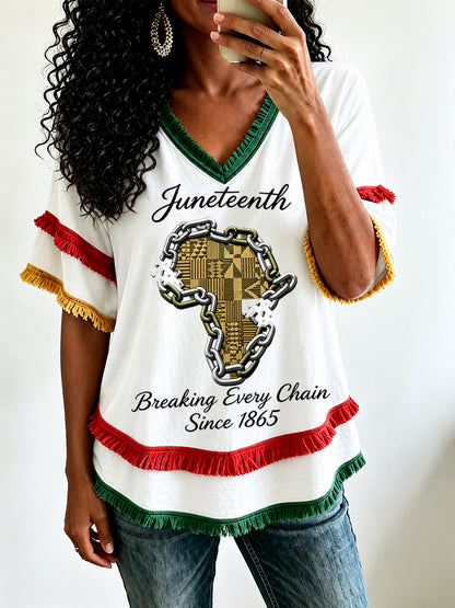 Women's Juneteenth Breaking Every Chain Since 1865 Print Casual Shirt