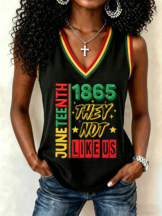 Women's Juneteenth They Not Like Us Since 1865 Print Casual V-Neck Vests