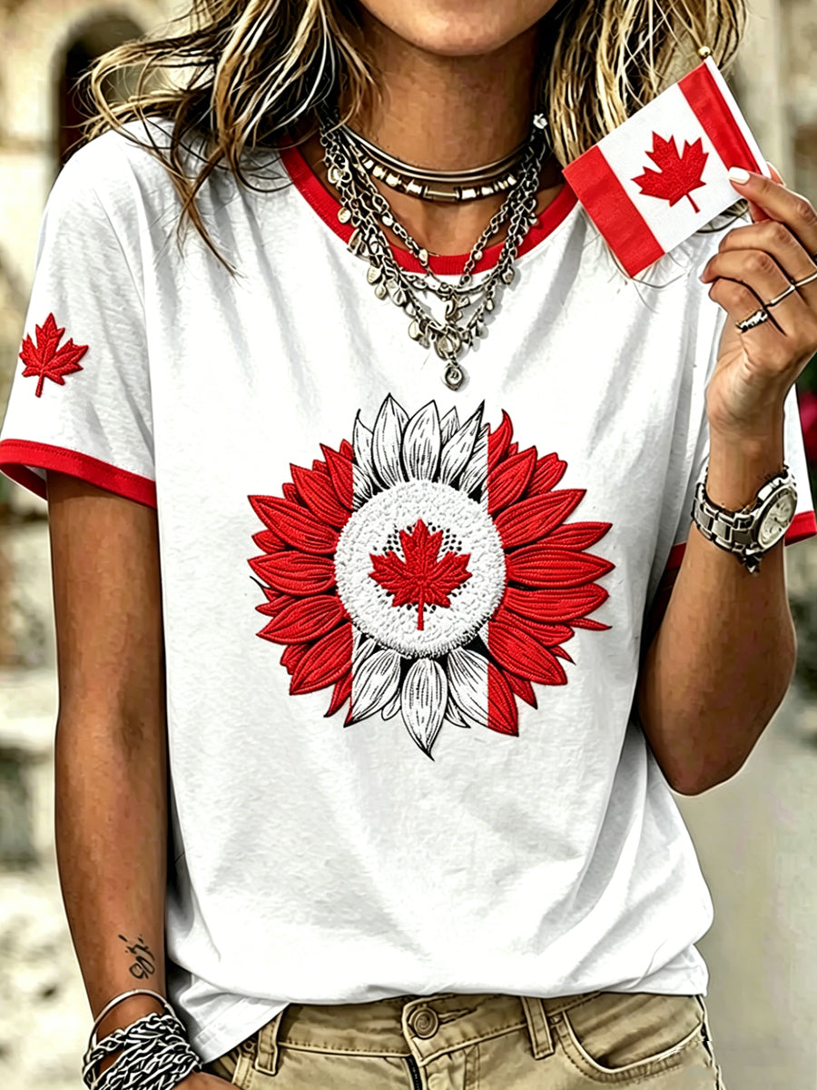 Women's Canada Day Printed Vintage Fashion Loose Short Sleeve T-Shirt