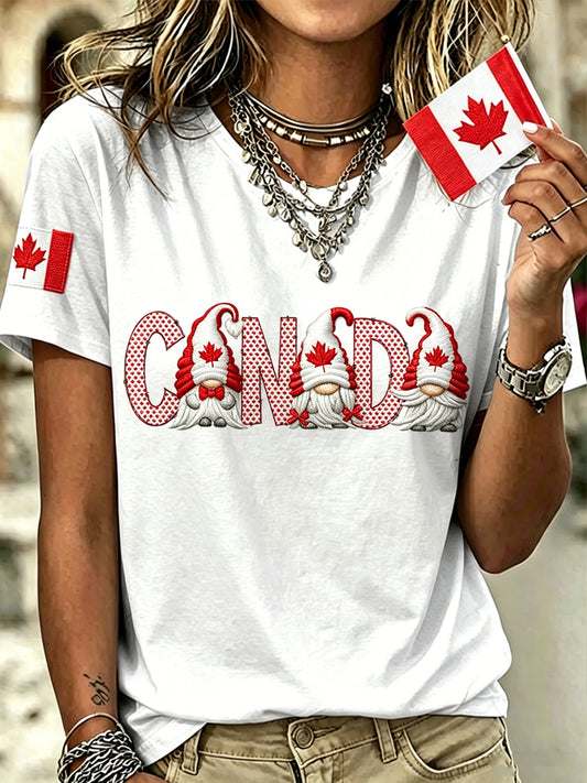 Women's Canada Day Printed Vintage Fashion Loose Short Sleeve T-Shirt