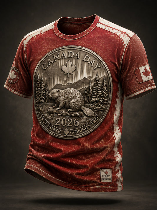 Retro Canada Day Commemorative Casual T-Shirt