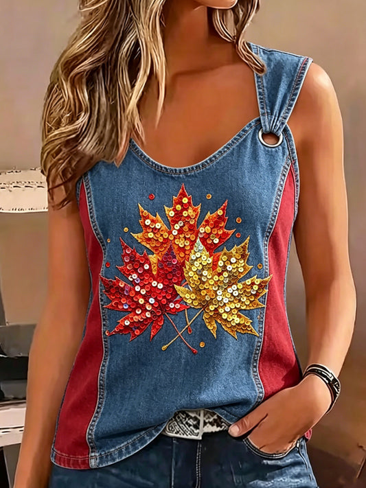 Women's Maple Leaf Art Print Sleeveless Tank Top