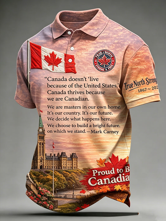 Men's Canada Day Print Polo Collar Casual Short Sleeved Shirt