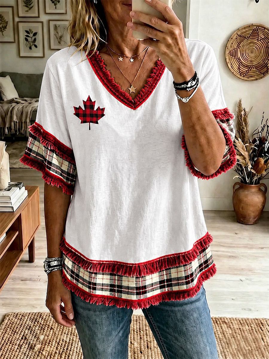 Women's Maple Leaf Print Casual T-Shirt