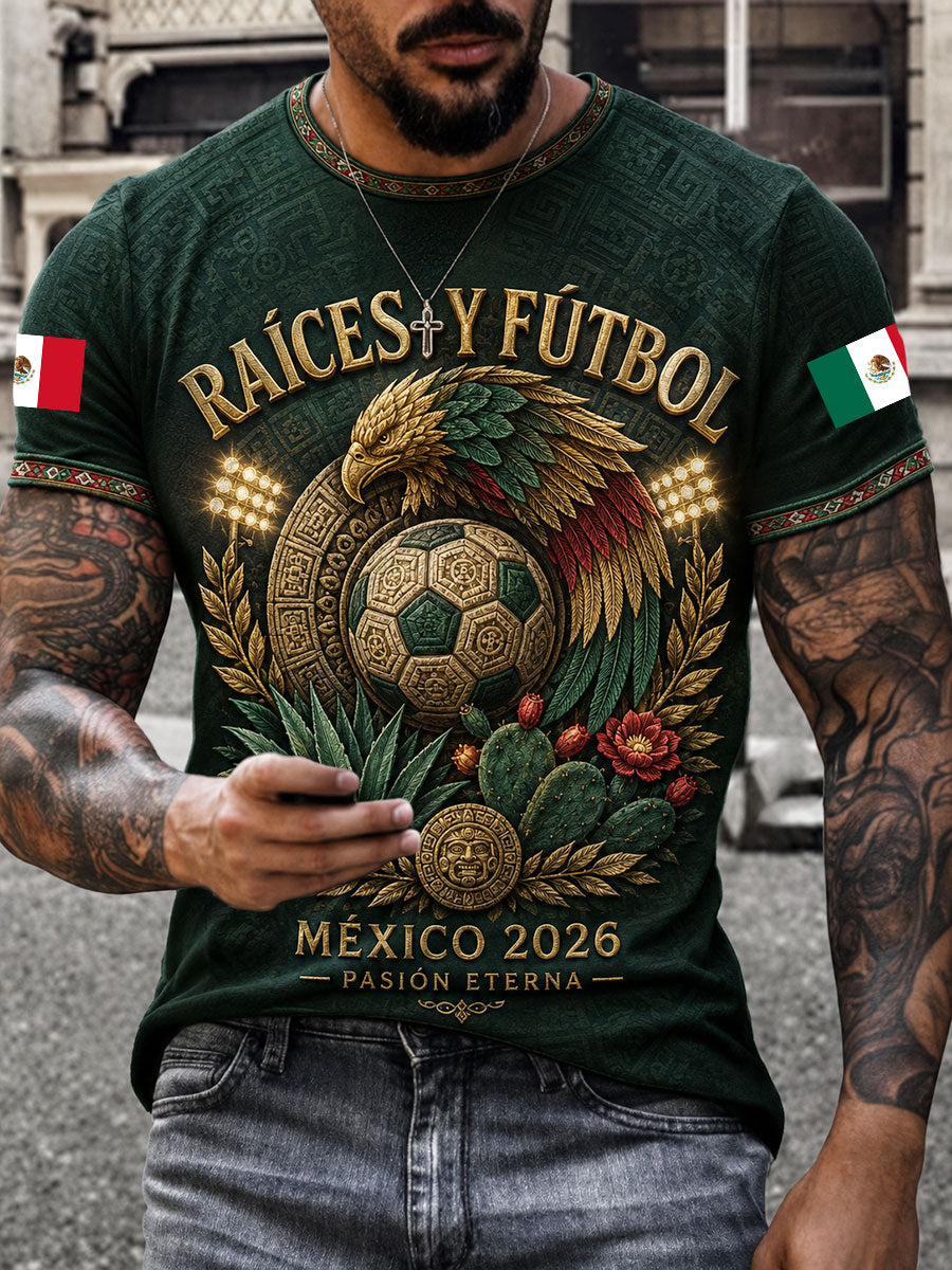 Men's Mexico Football Lover Art Printed T-shirt