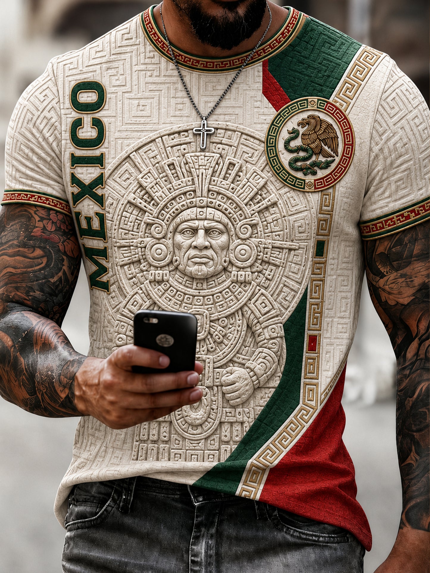 Men's Mexican Football Cheering Fan-Themed Art Print T-Shirt
