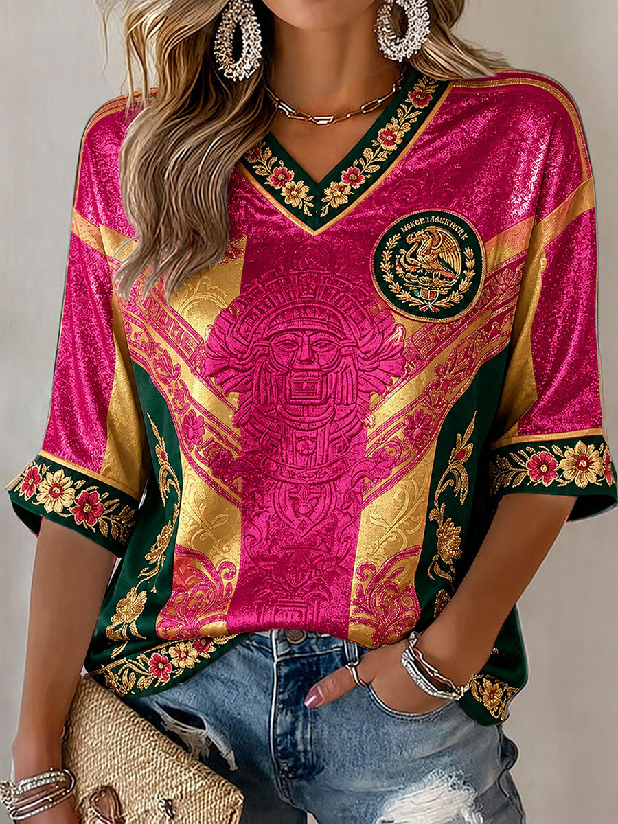 Women's Mexico Football Lover Art Printed T-shirt