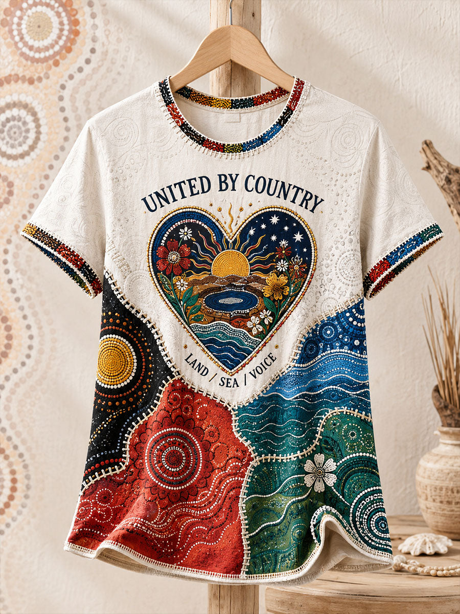 Women's Australian Aboriginal Culture Art Printed Linen T-Shirt