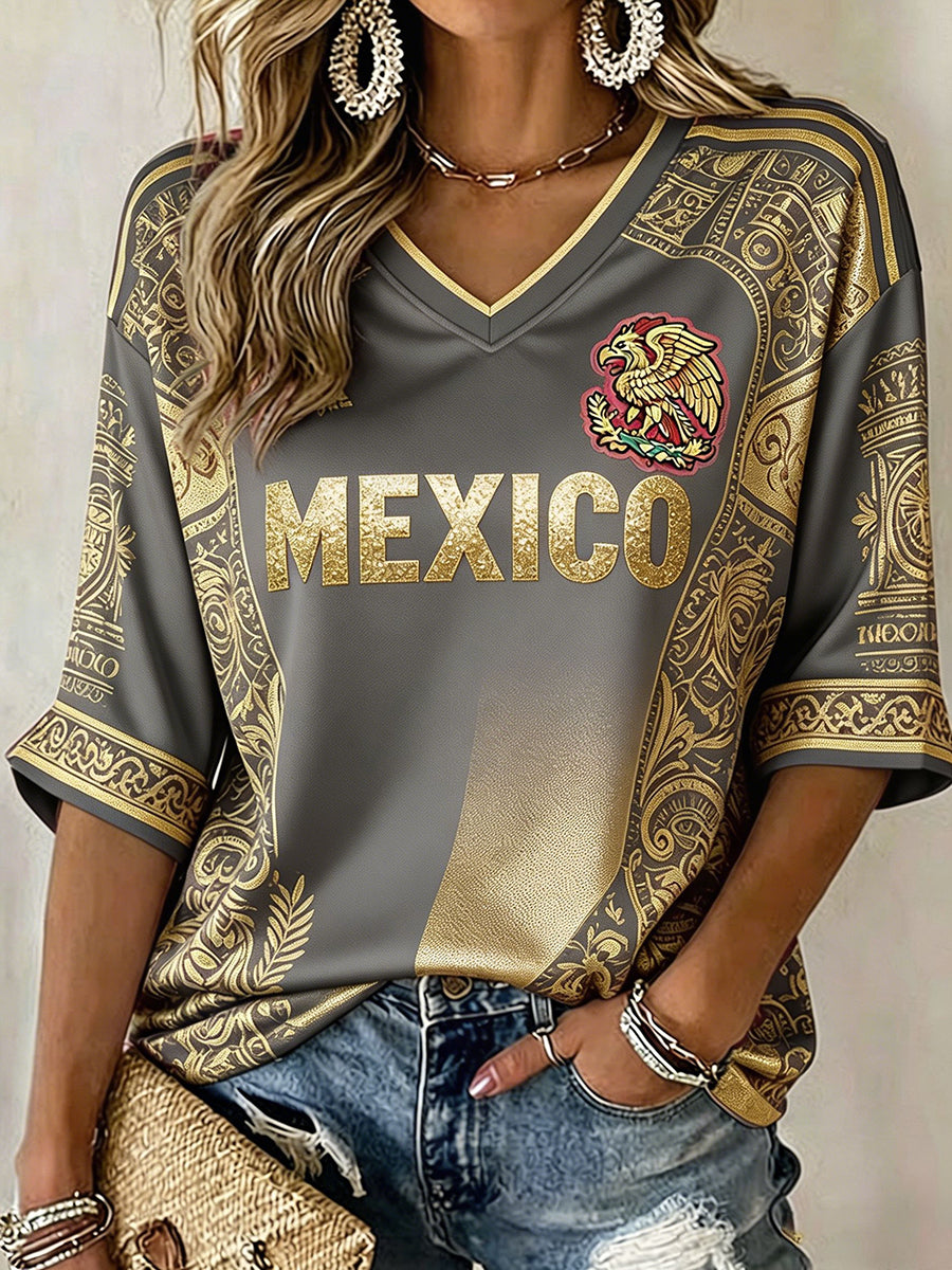 Women's Mexico Football Lover Art Printed T-shirt