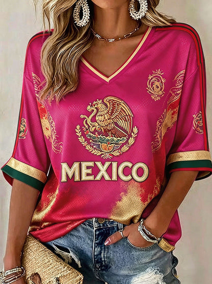 Women's Mexico Football Lover Printed T-shirt