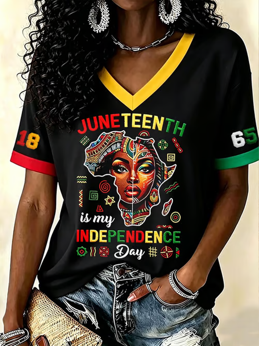 Women's Black Juneteenth short-sleeved T-shirt
