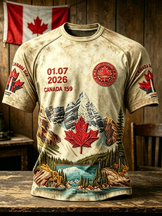 Men's Canada Day Commemoration Printed Vintage Loose Short Sleeve T-Shirt