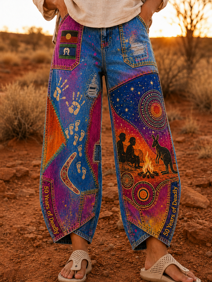 Women's  Naidoc Week Art Print Flared Trousers