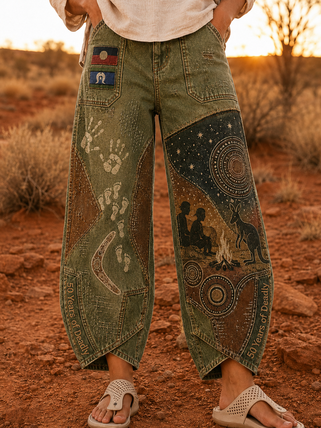 Women's  Naidoc Week Art Print Flared Trousers