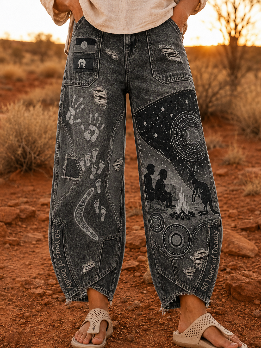 Women's  Naidoc Week Art Print Flared Trousers
