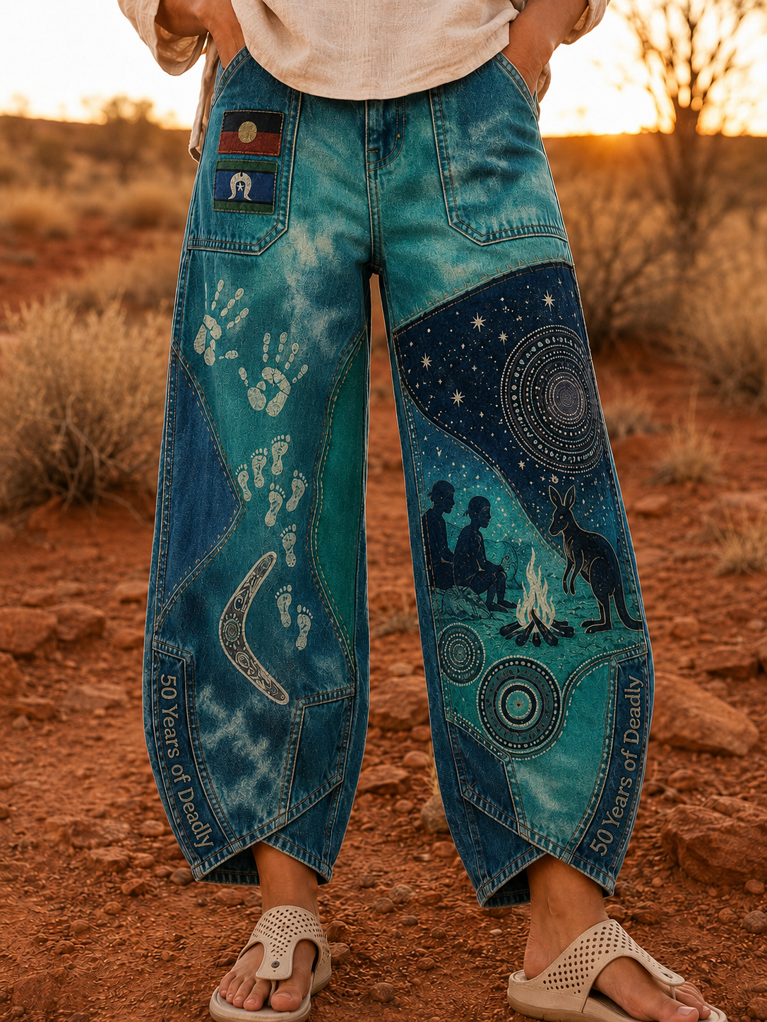 Women's  Naidoc Week Art Print Flared Trousers