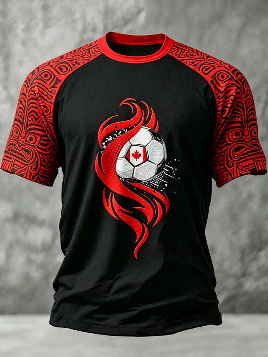 Men's Canada Soccer Printed Vintage Fashion Loose Short Sleeve T-Shirt