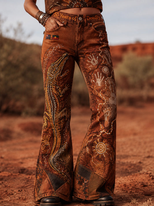Women's Australia Naidoc Art Print Flared Trousers