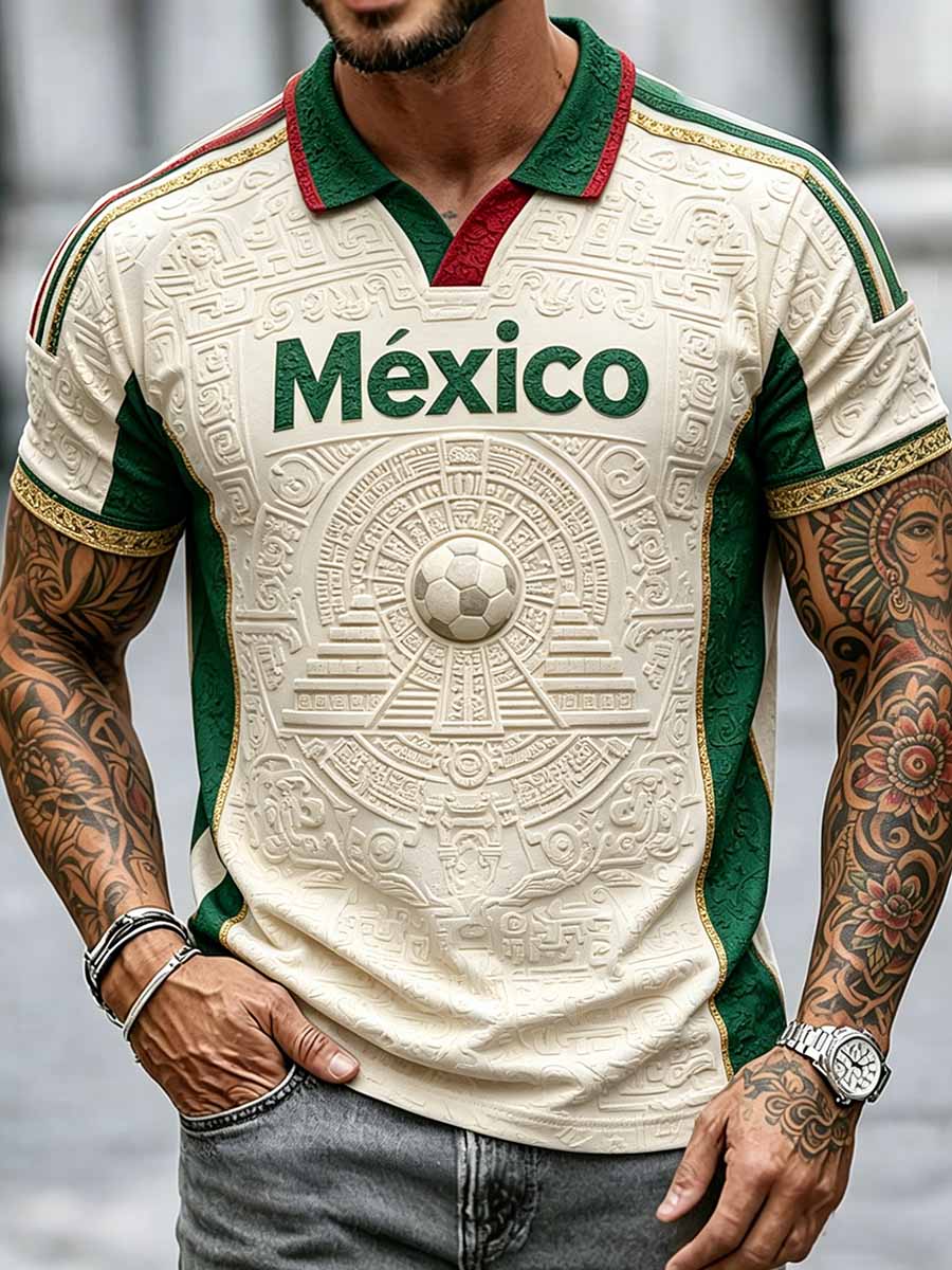Men's Mexican Football Print Casual Polo Shirt