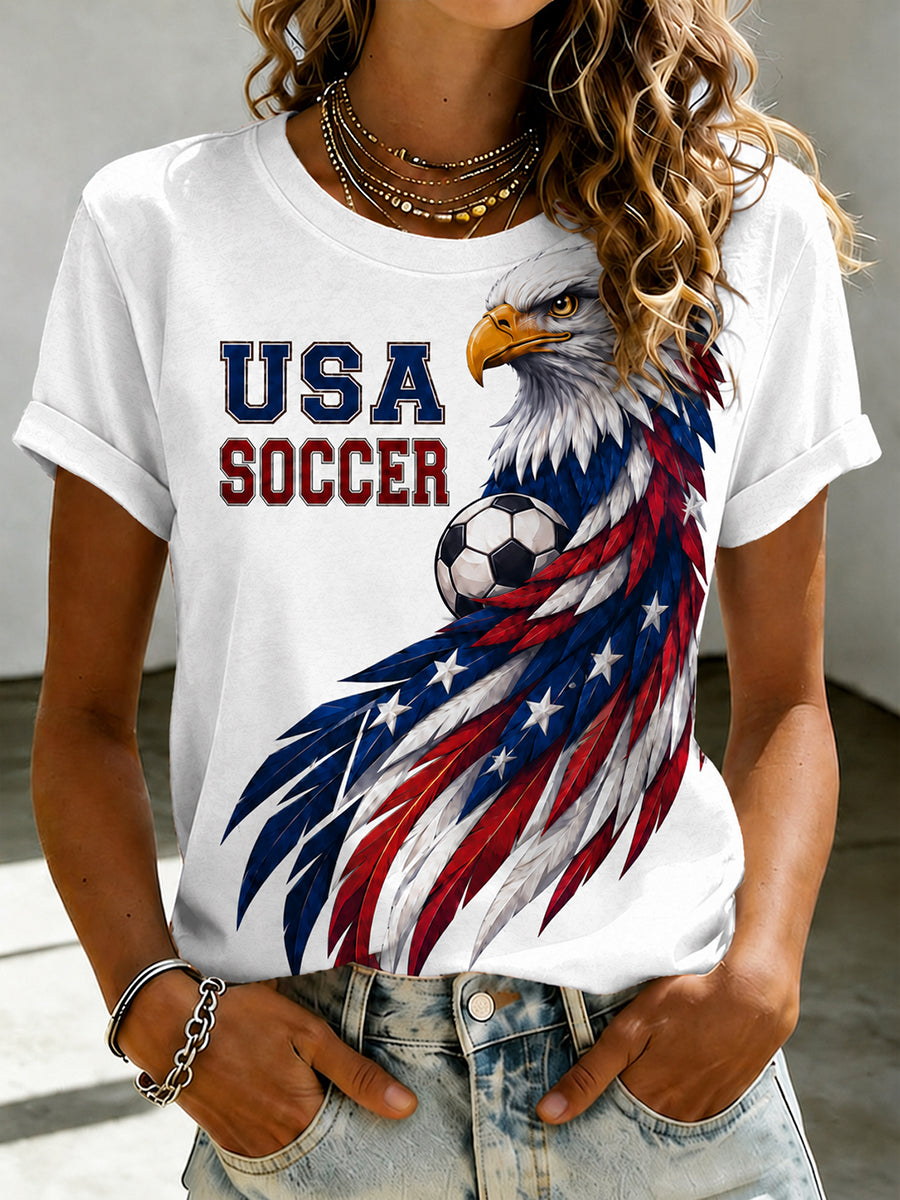 Women's USA Soccer Fan Printed Casual T-shirt