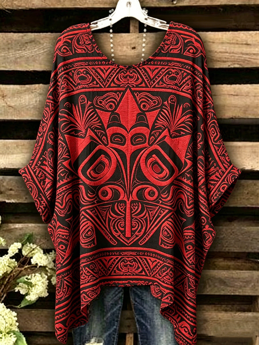 Women's Canadian Indigenous Maple Leaf Printed Vintage Loose Short Sleeve T-Shirt