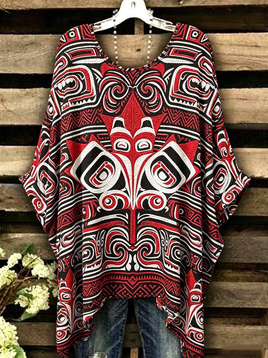 Women's Canadian Indigenous Maple Leaf Printed Vintage Loose Short Sleeve T-Shirt