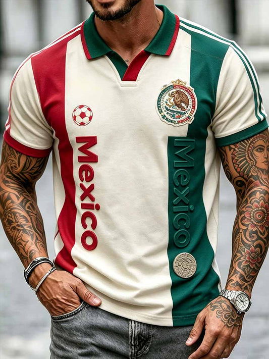 Men's Mexican Football Print Casual Polo Shirt
