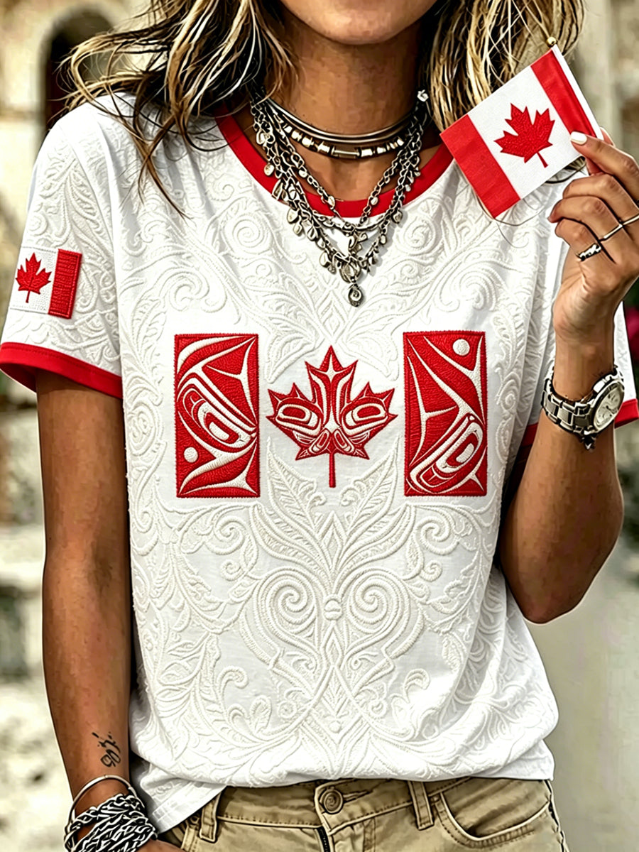Women's Indigenous Canada Day Printed Vintage Fashion Loose Short Sleeve T-Shirt