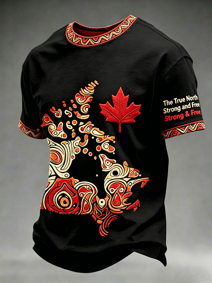 Men's Indigenous Canada Day Printed Vintage Fashion Loose Short Sleeve T-Shirt