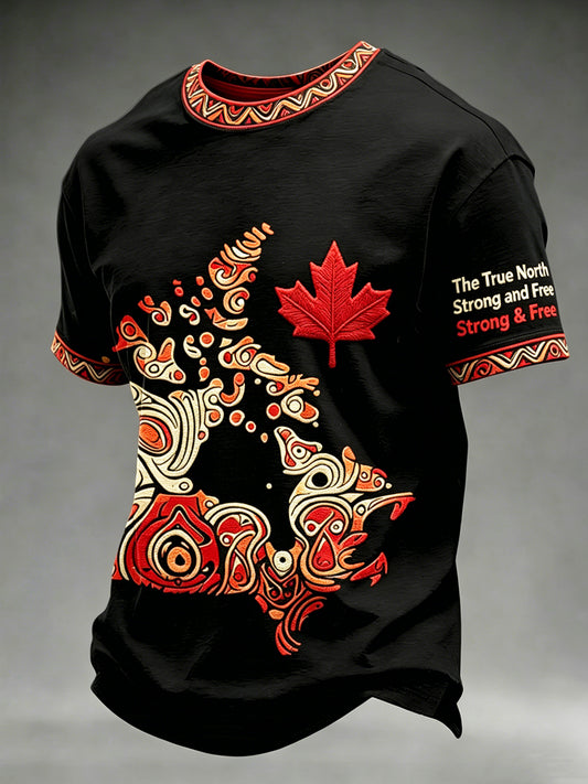 Men's Indigenous Canada Day Printed Vintage Fashion Loose Short Sleeve T-Shirt